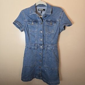 Peace Love Eco Rewash Denim Mini Dress Size Small in Panem Denim Blue Like New
